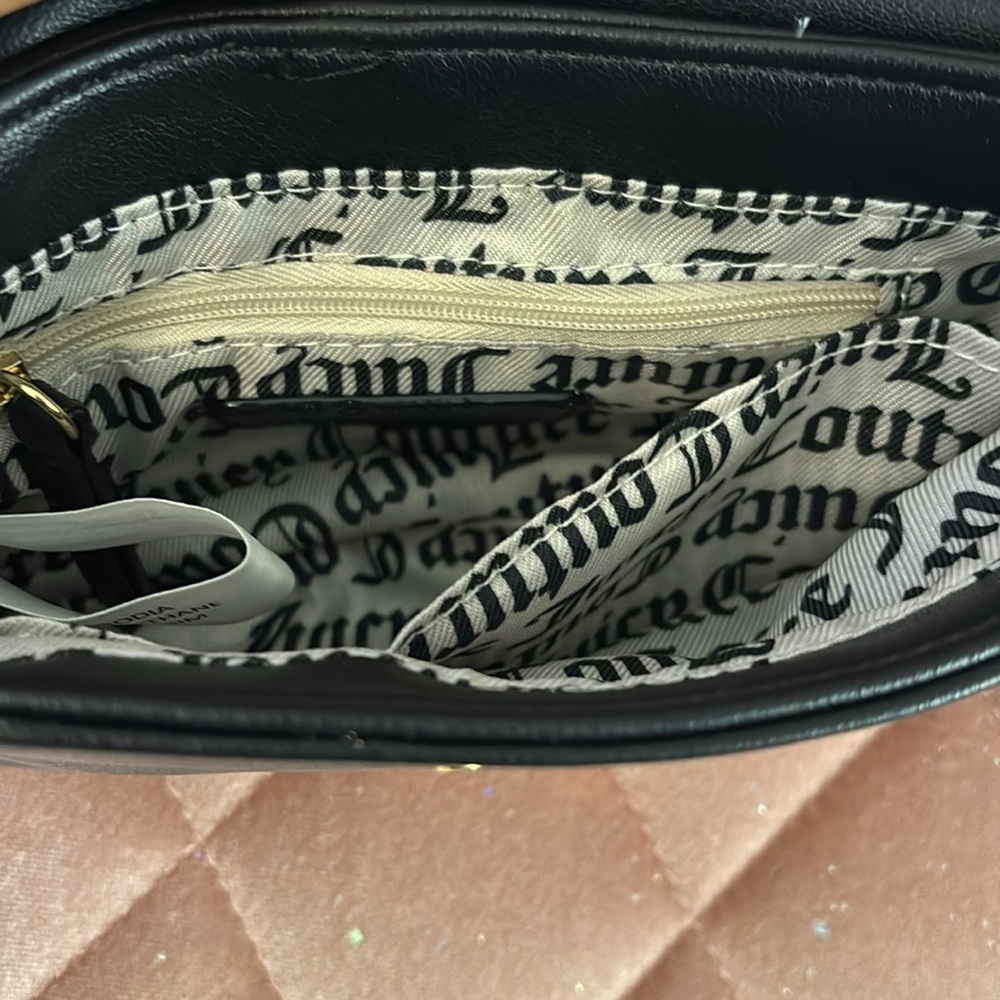 Juicy Couture Black Fur CrossBody Heart Pom Pom Bag - Picture 3 of 3